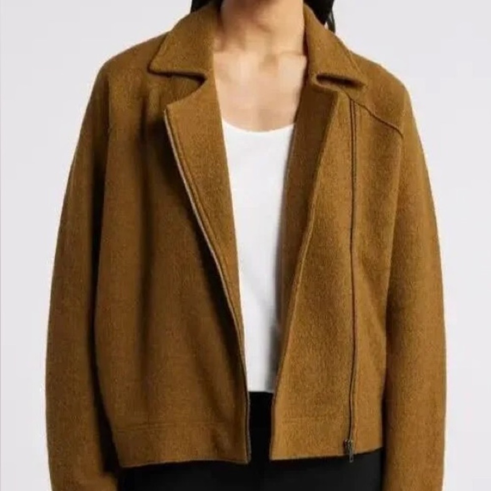 Eileen Fisher Lightweight Boiled Wool Motorcycle Jacket Size Large